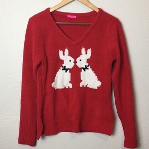 Betsey Johnson Red Sweater w/ White Bunnies Small